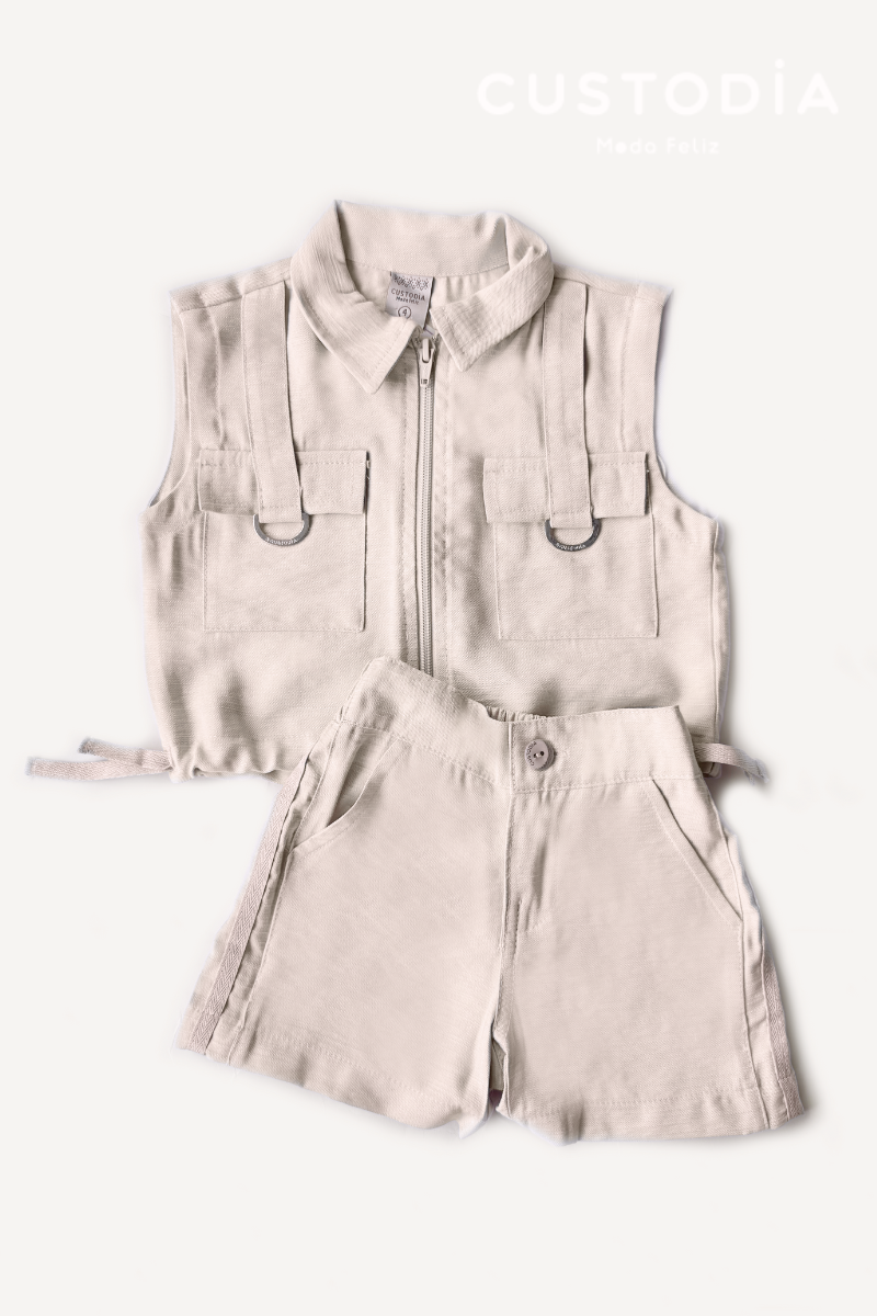 Set 3 Prendas, Short y Chaleco Cargo