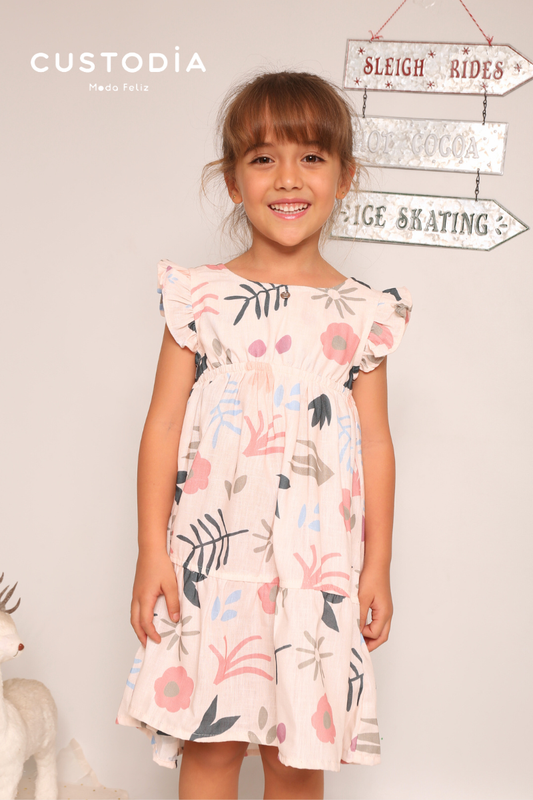 Vestido Flores Moño Espalda