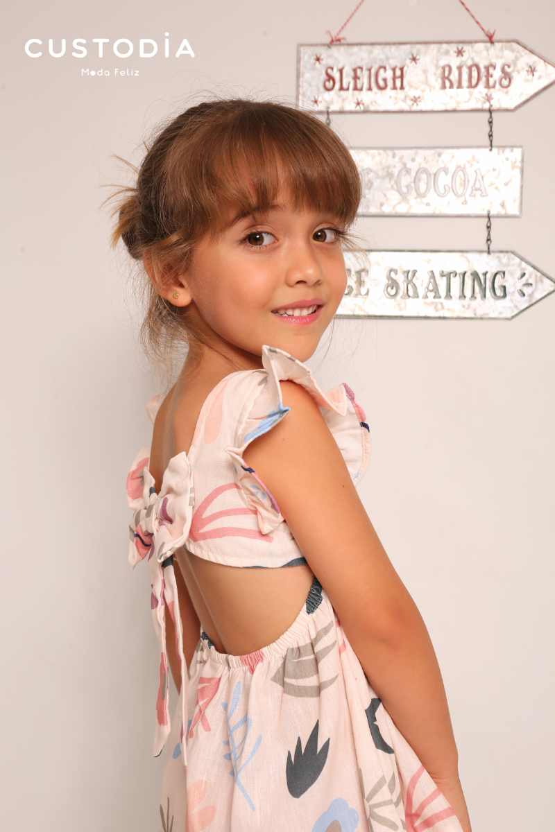 Vestido Flores Moño Espalda