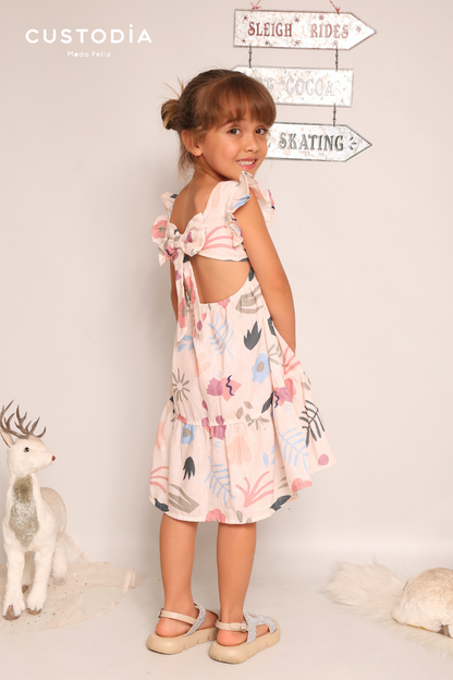 Vestido Flores Moño Espalda