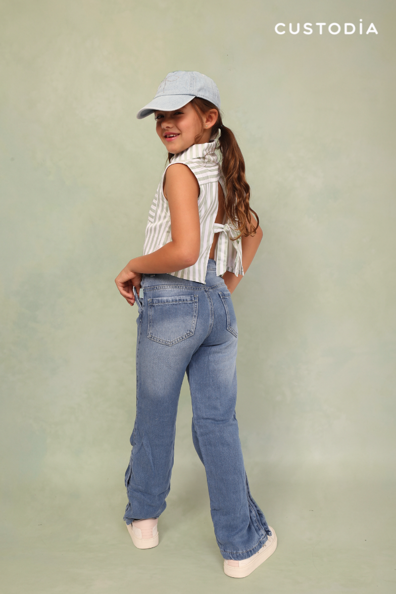 Set 2 Prendas Jean Botones y Camisera Rayas