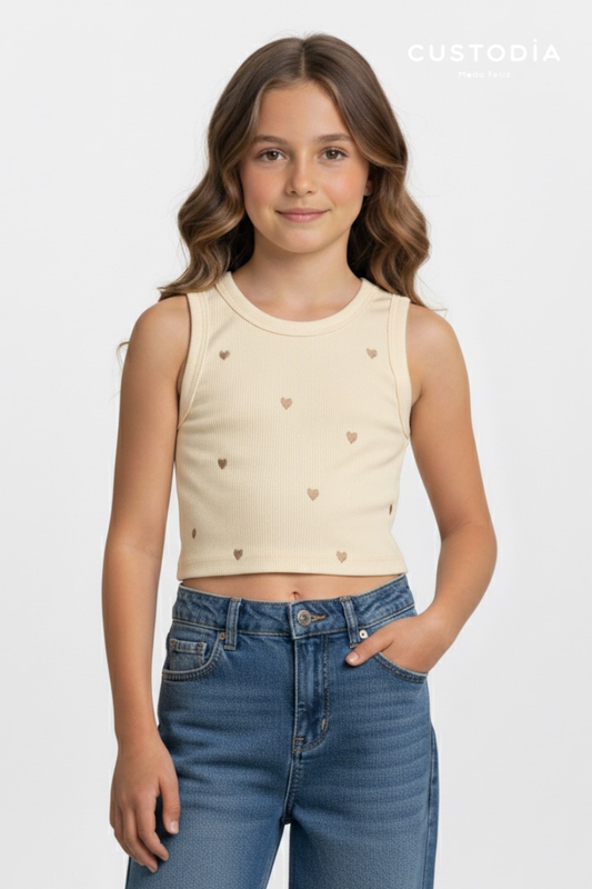 Crop Top Corazones Bordados