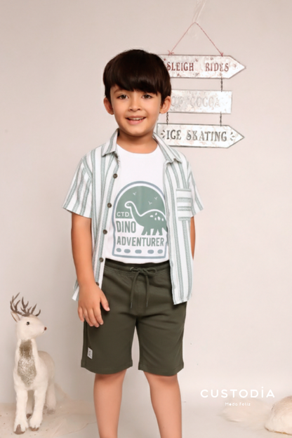 Set 3 Prendas Camisa Rayas, Bermuda y Camiseta