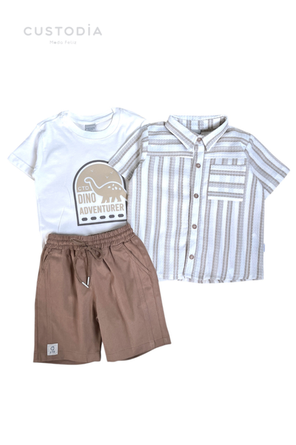 Set 3 Prendas Camisa Rayas, Bermuda y Camiseta