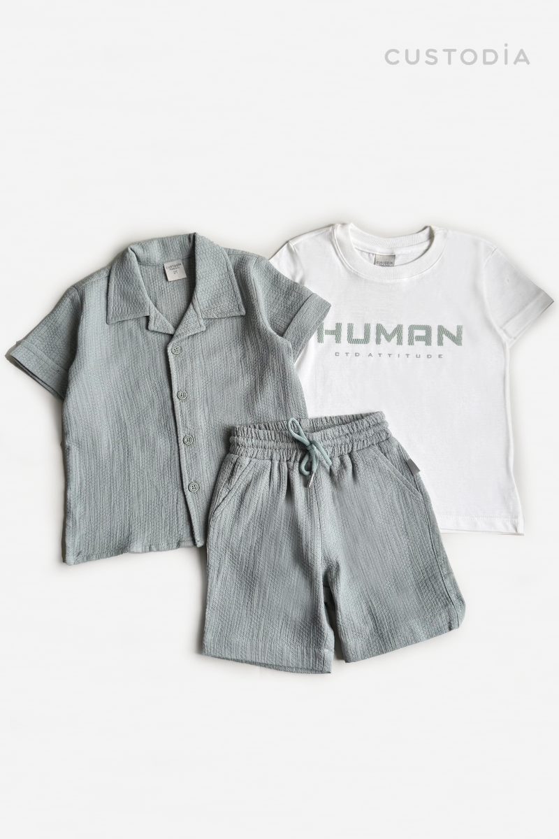 Set 3 Prendas bermuda, Camisa y Camiseta Human