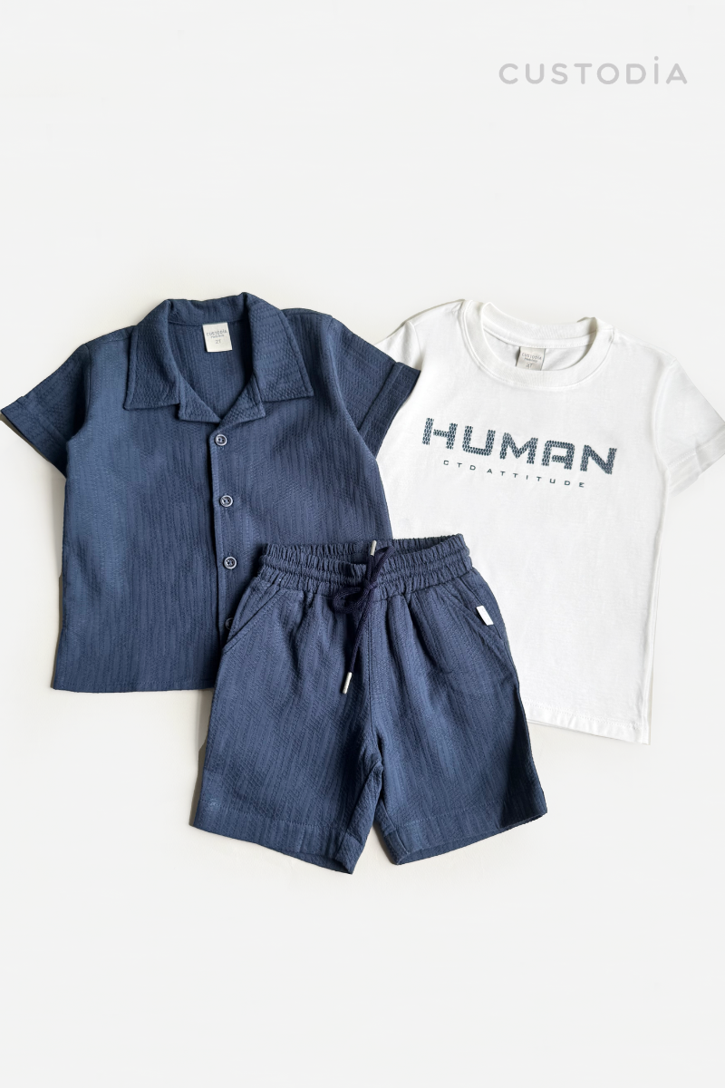 Set 3 Prendas bermuda, Camisa y Camiseta Human