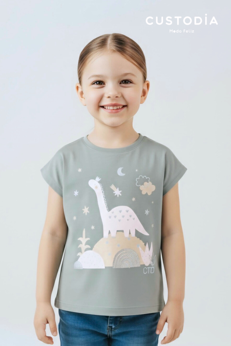 Camiseta Dino Magia Para Bebé Niña