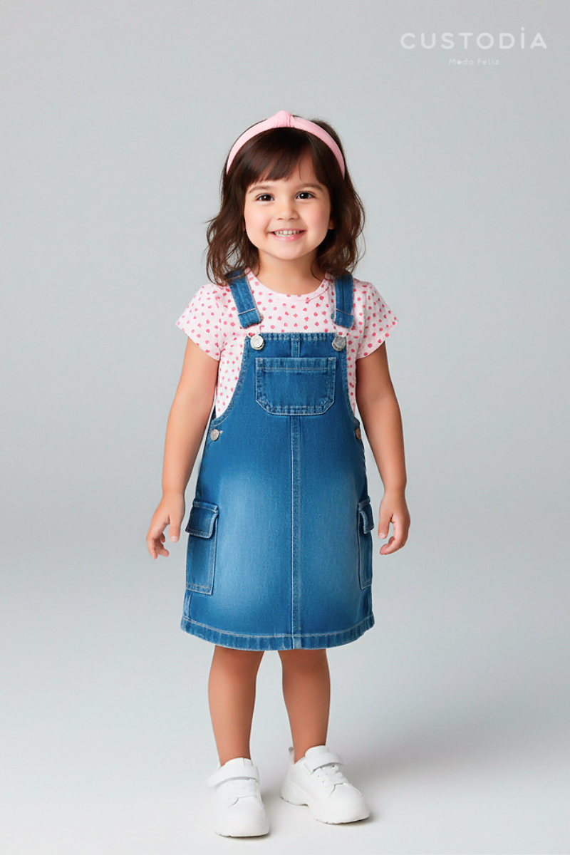 Set Jardinera Denim Corazones