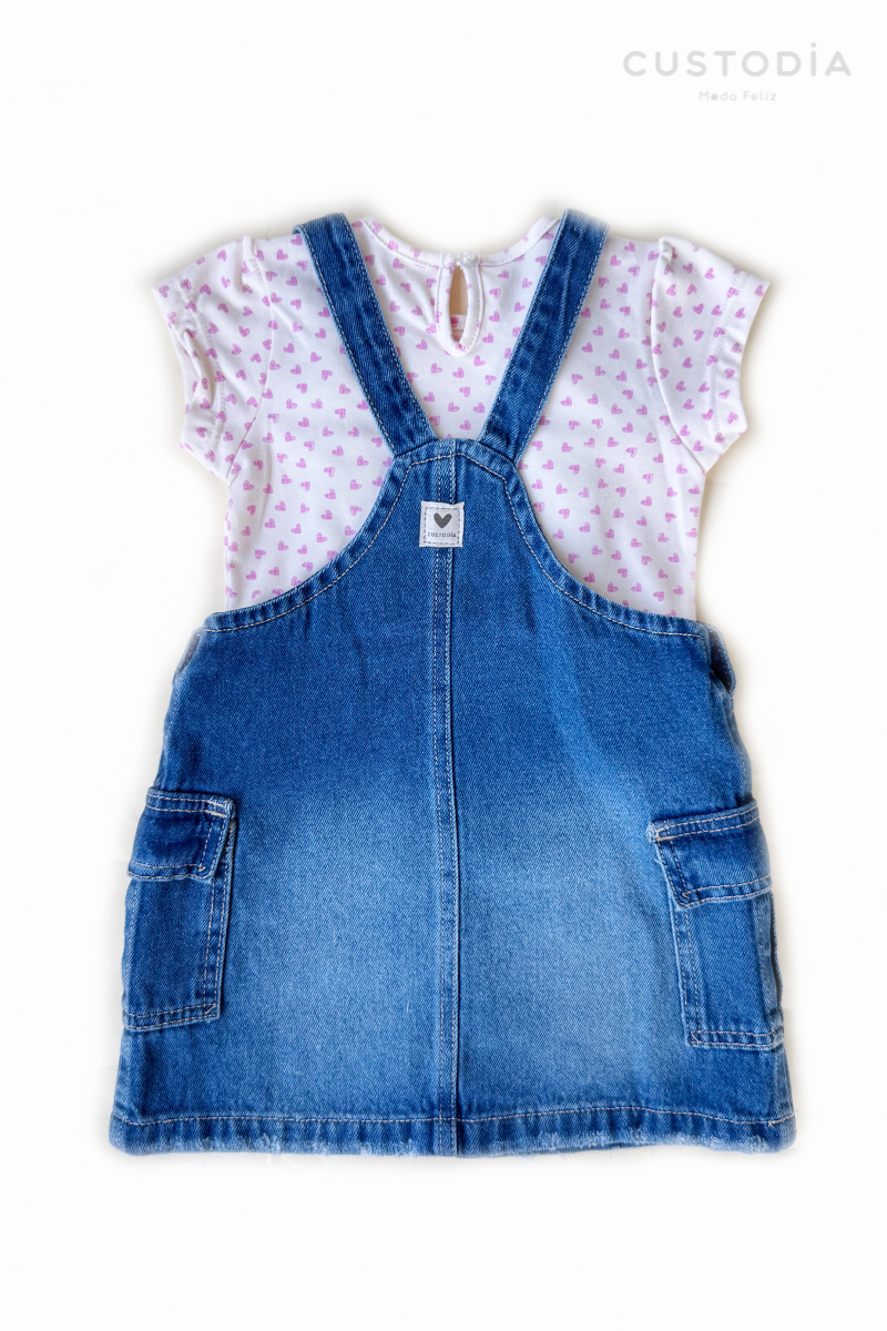 Set Jardinera Denim Corazones