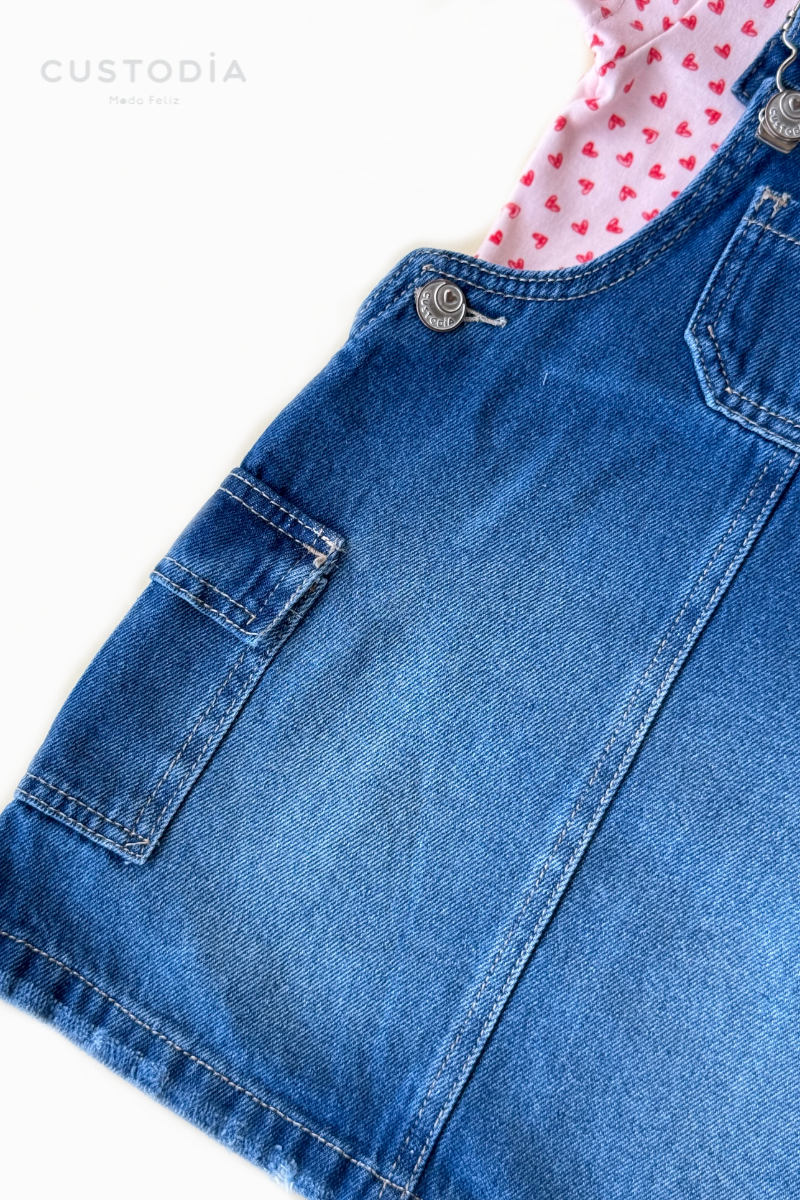 Set Jardinera Denim Corazones