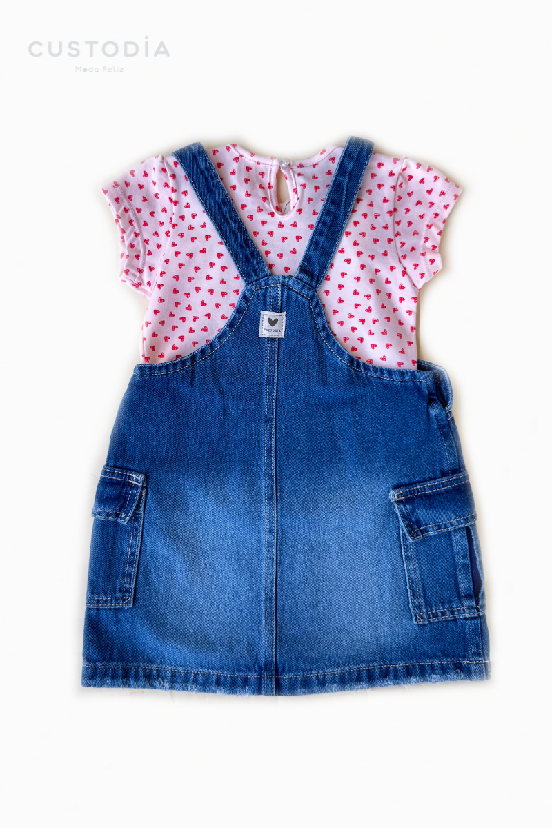 Set Jardinera Denim Corazones