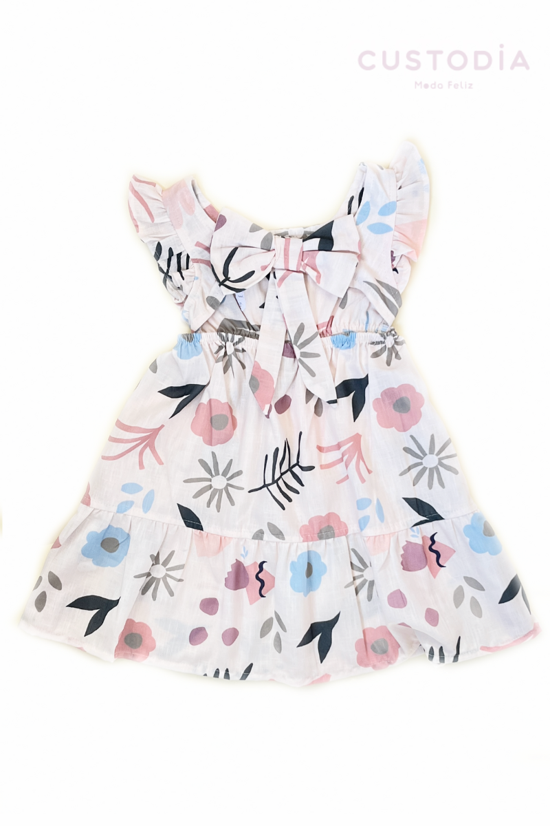 Vestido Flores Moño Espalda