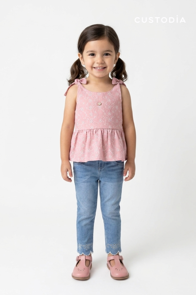 Set 2 Prendas Blusa en Ojalillo Jean con Bota Bordada