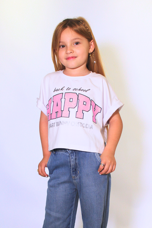 Camiseta Oversize Para Niña Happy