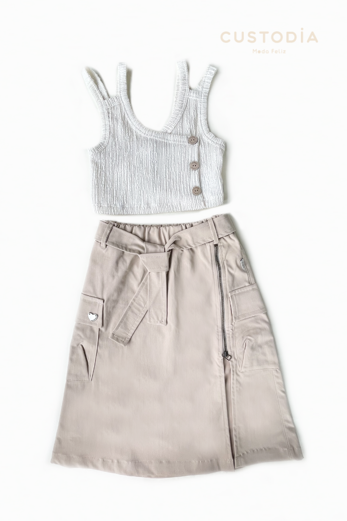 Set Con Falda Larga Estilo Cargo / Maxifalda