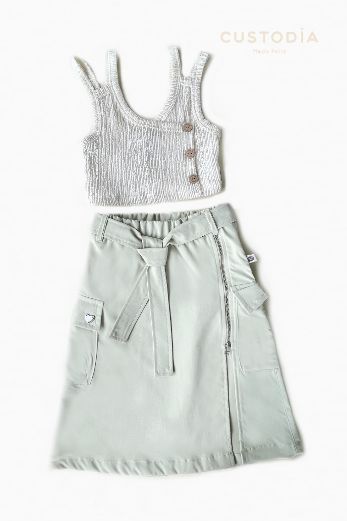 Set Con Falda Larga Estilo Cargo / Maxifalda