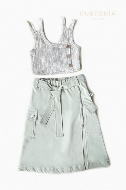 Set Con Falda Larga Estilo Cargo / Maxifalda