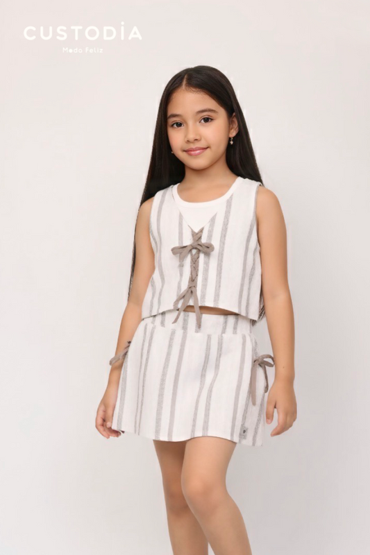Set Falda Short y Chaleco Rayas