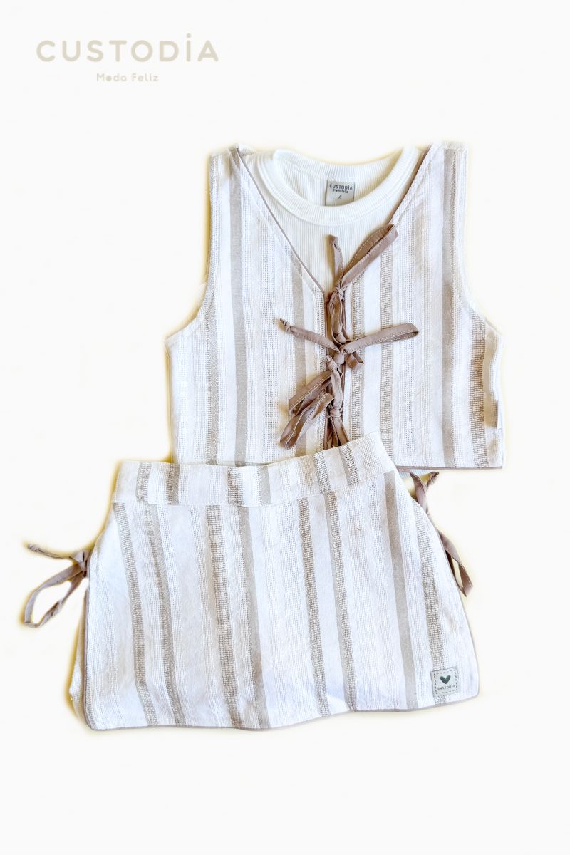 Set Falda Short y Chaleco Rayas