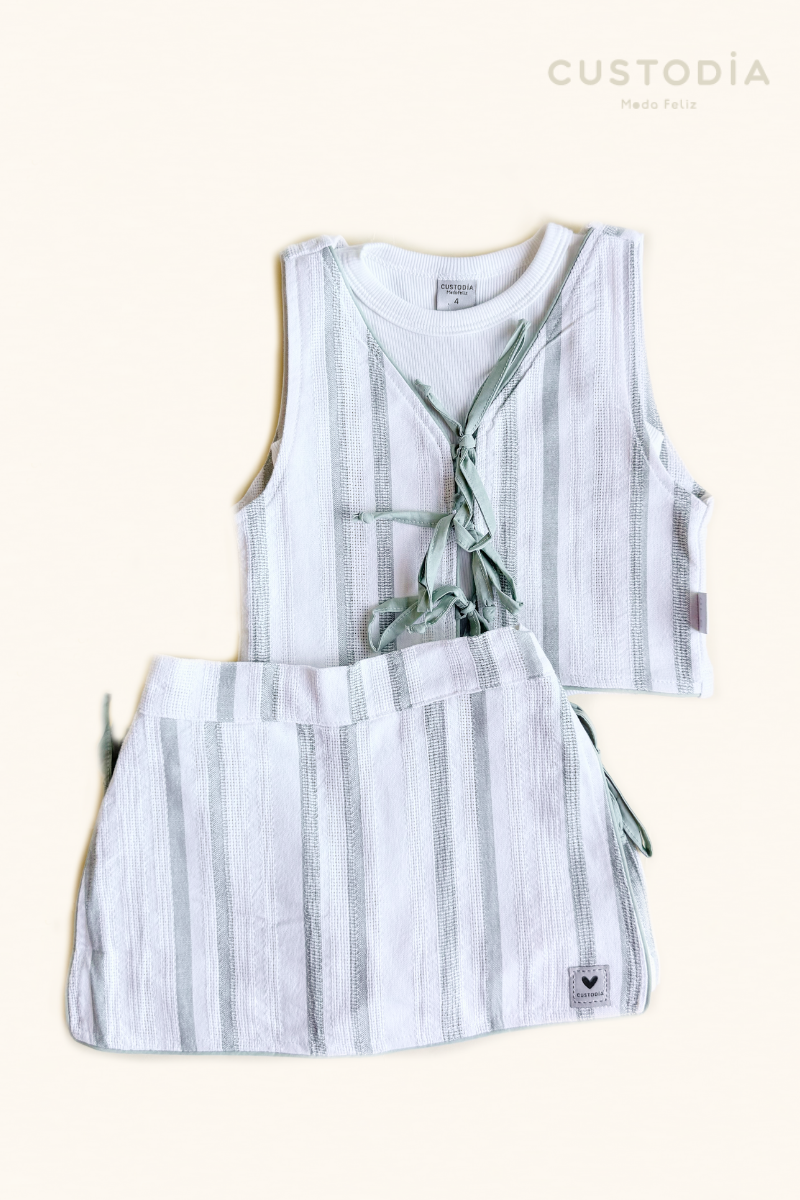 Set Falda Short y Chaleco Rayas