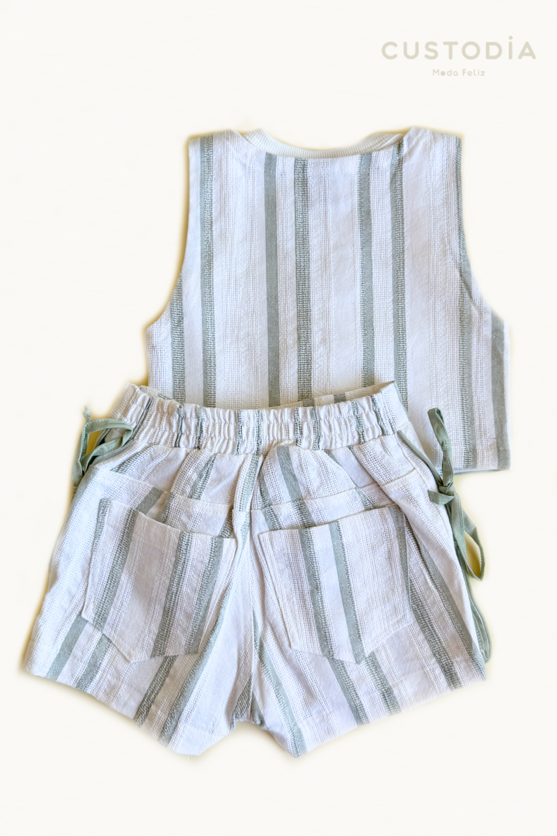 Set Falda Short y Chaleco Rayas
