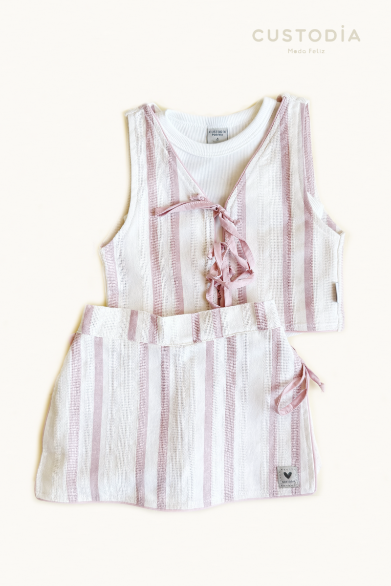 Set Falda Short y Chaleco Rayas