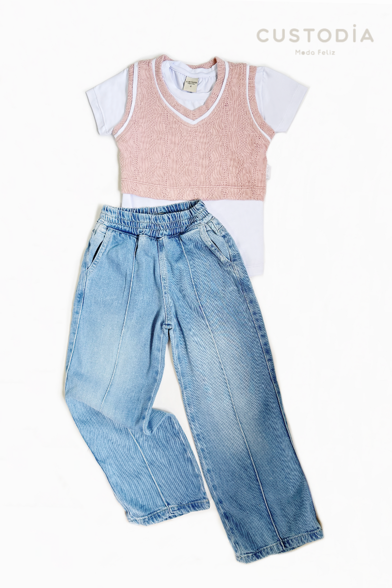 Set 3 Prendas Chaleco Textura Para Niña