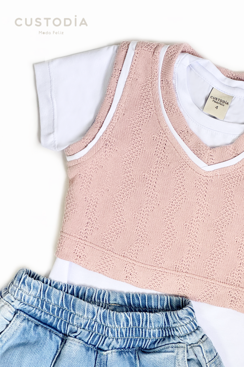Set 3 Prendas Chaleco Textura Para Niña