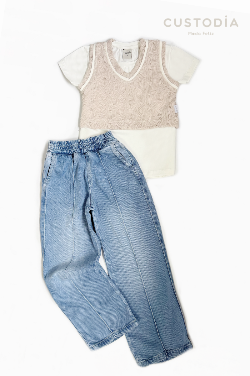 Set 3 Prendas Chaleco Textura Para Niña