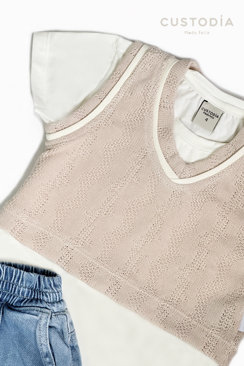 Set 3 Prendas Chaleco Textura Para Niña