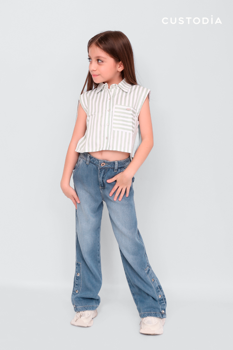 Set 2 Prendas Jean Botones y Camisera Rayas