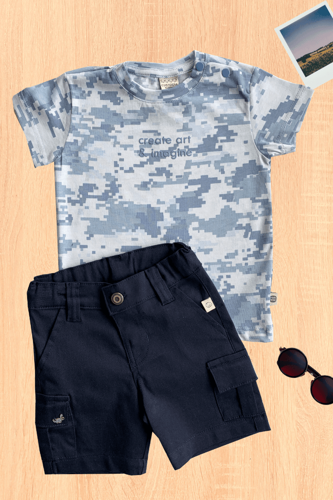 Set Camiseta Militar + Bermuda Dino - Custodia ModaFeliz