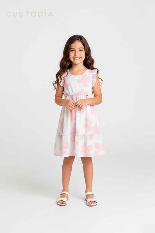 Vestido Flores Textura Lino