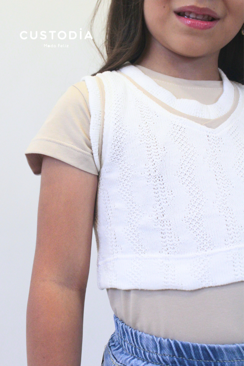 Set 3 Prendas Chaleco Textura Para Niña