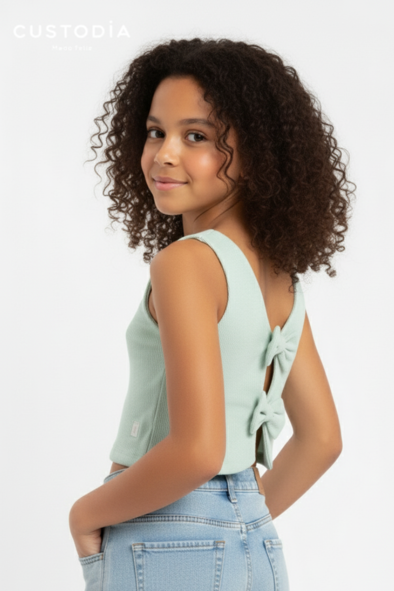 Crop Top Textura Moños Espalda