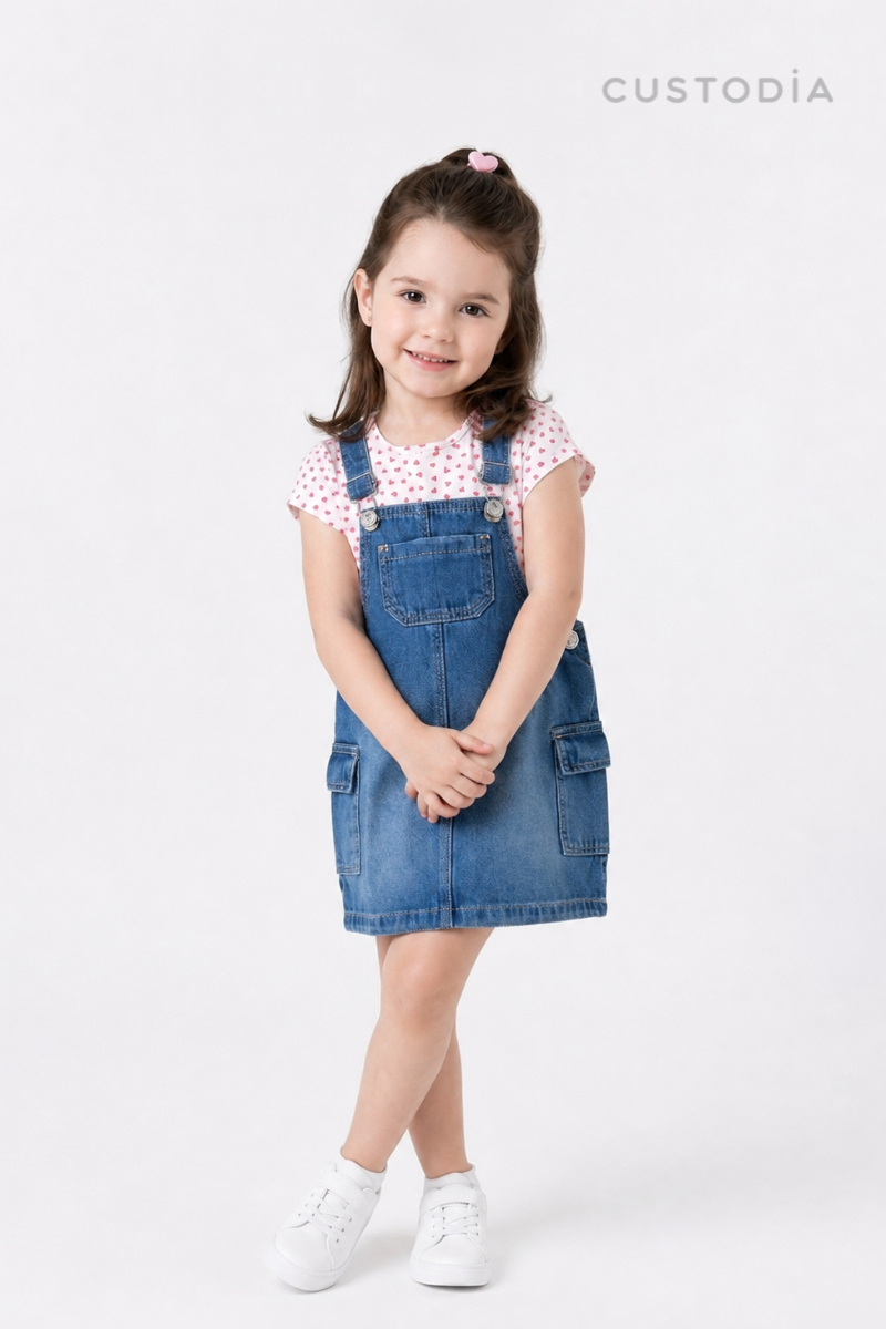 Set Jardinera Denim Corazones
