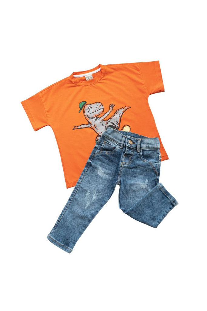 Set Largo + Camiseta Dinosaurio Naranja - Custodia ModaFeliz